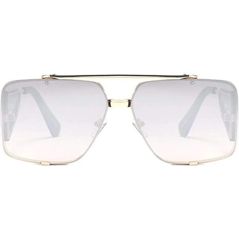 Square Sunglasses Gold Frame Silver Mirror Lens‎ Fashion Men Beach Street Wear